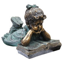 Estatua de lectura de niña de bronce